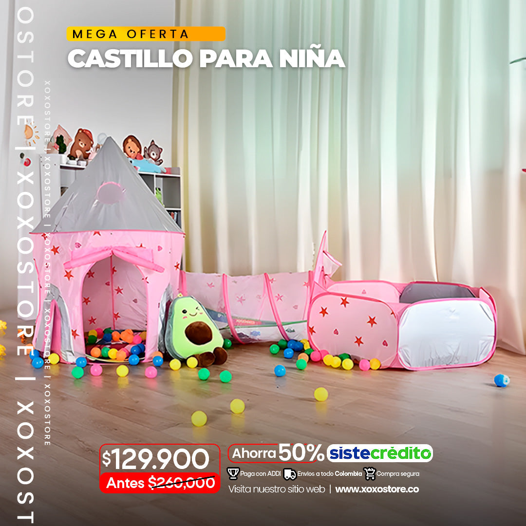 Castillo para niña con piscina para pelotas