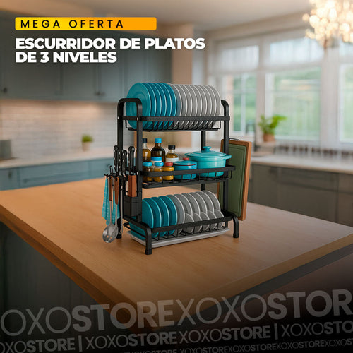 Escurridor de platos de 3 niveles