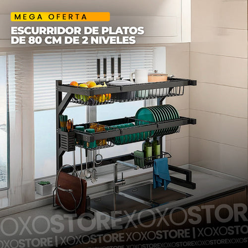 Escurridor de platos y organizador de 2 niveles de 80 centimentros