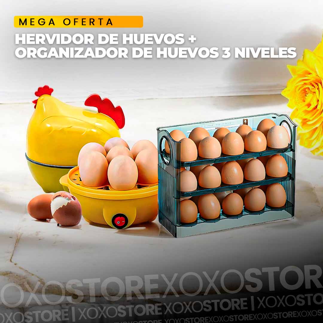 Combo hot sale hervidor de huevos + organizador de huevos de 3 niveles