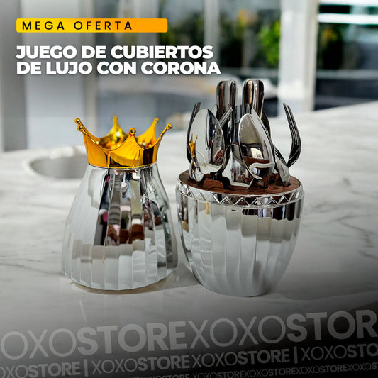 Juego de cubiertos de 24 piezas estuche en forma de huevo con corona
