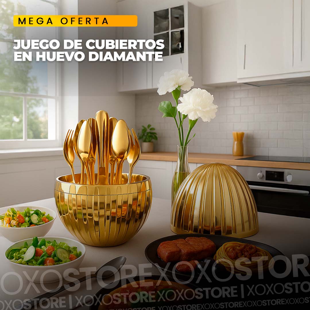 Juego de cubierto en foma de huevo diamanates