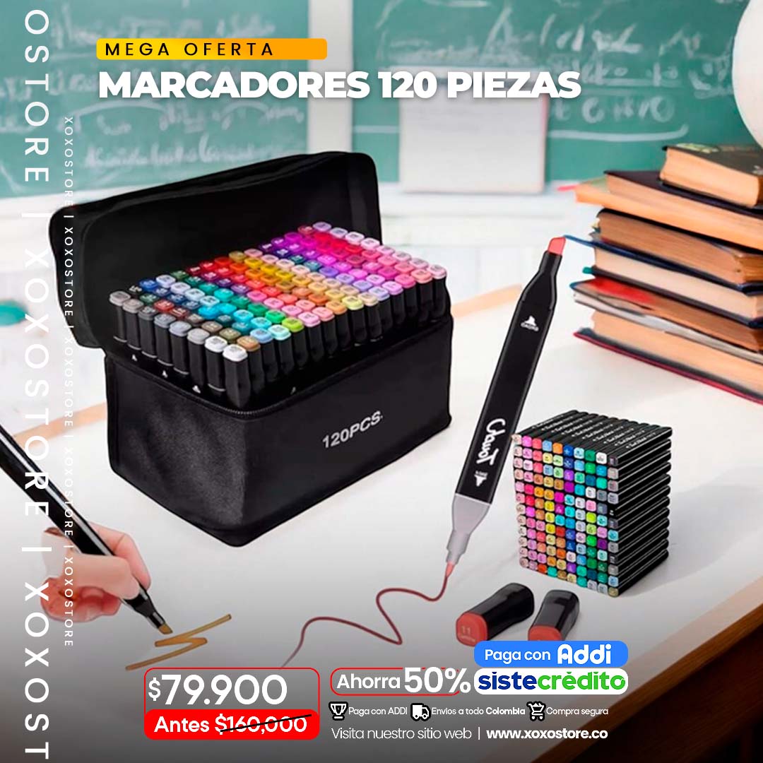 Kit de marcadores por 120 unidades doble punta