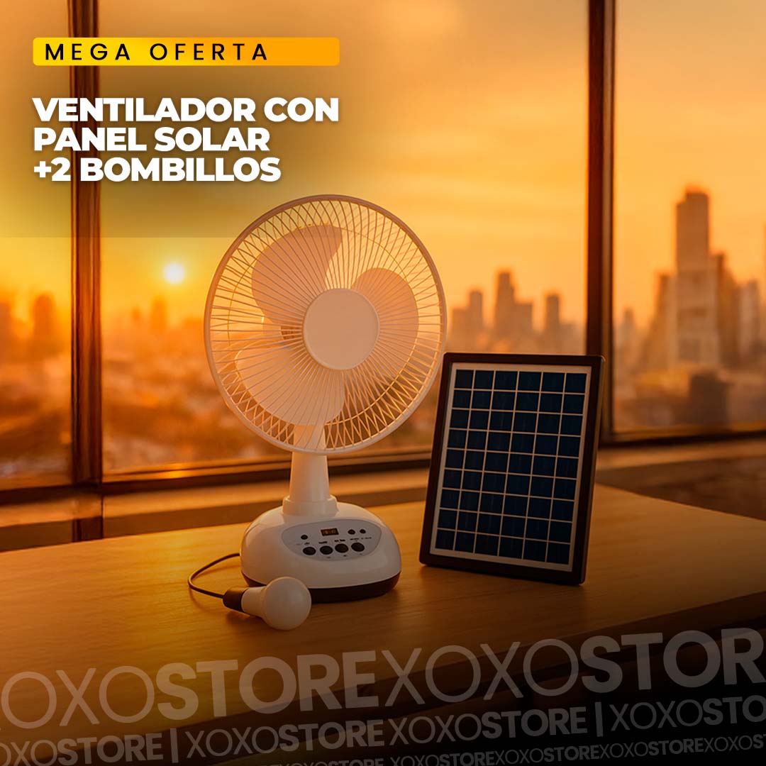 Ventilador con panel solar + 2 bombillos