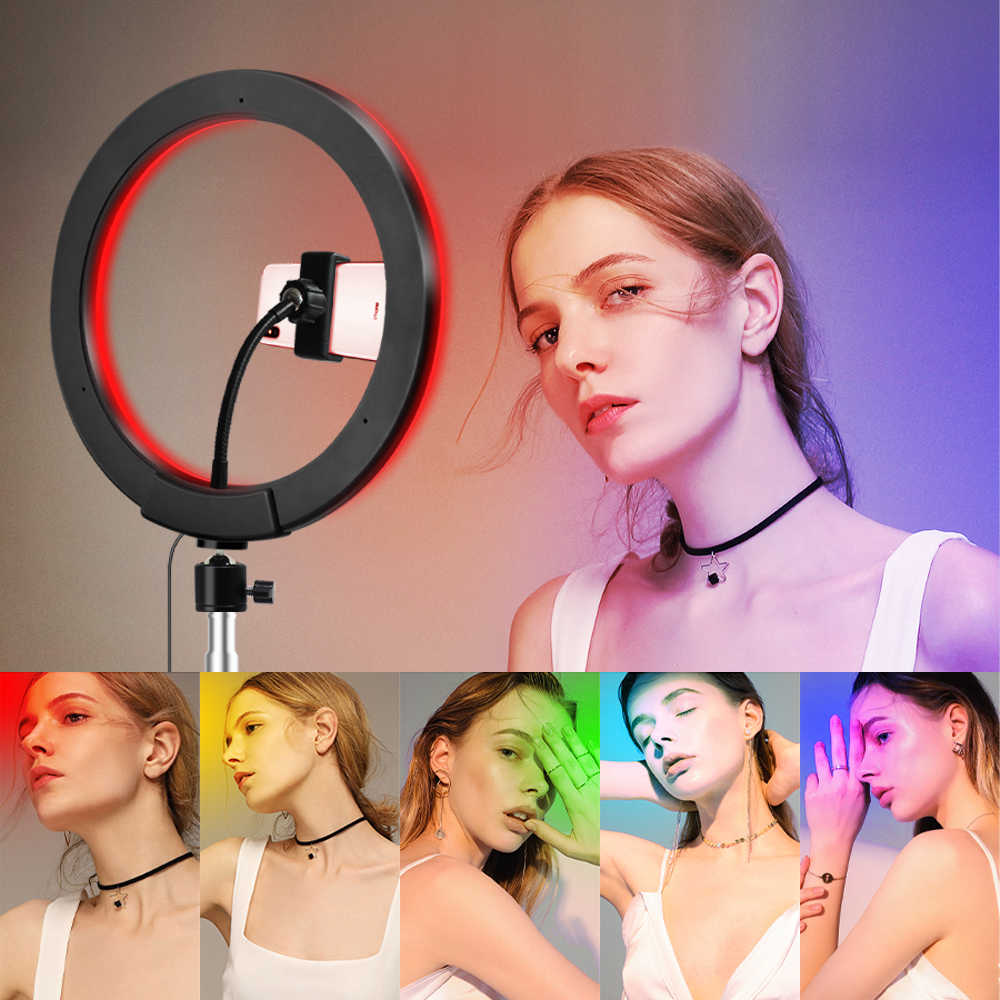 ARO DE LUZ DE 26 CM MULTICOLOR + TRIPODE DE 2,10 MTS