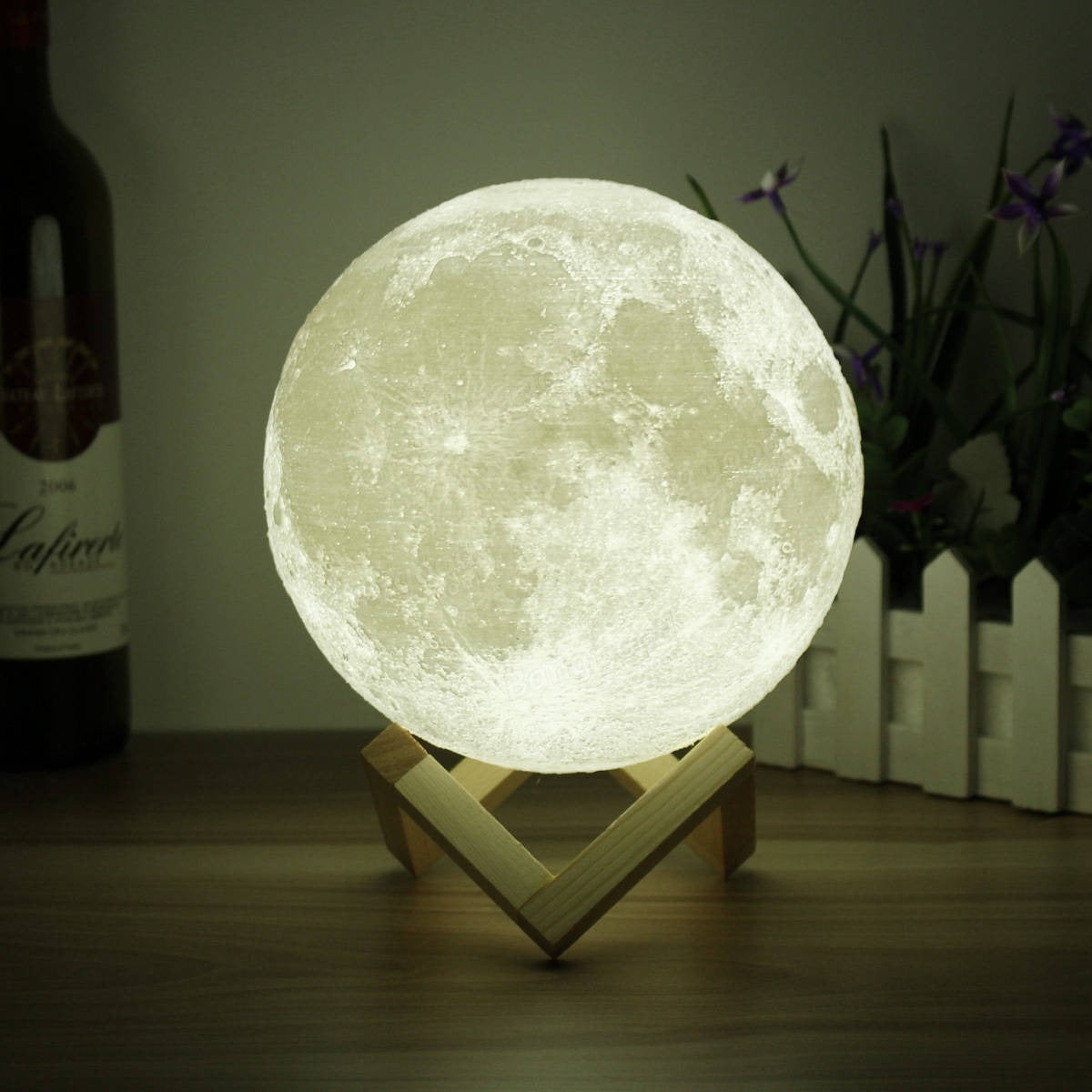 LAMPARA LUNAR 3D  MULTICOLOR + BASE DE MADERA