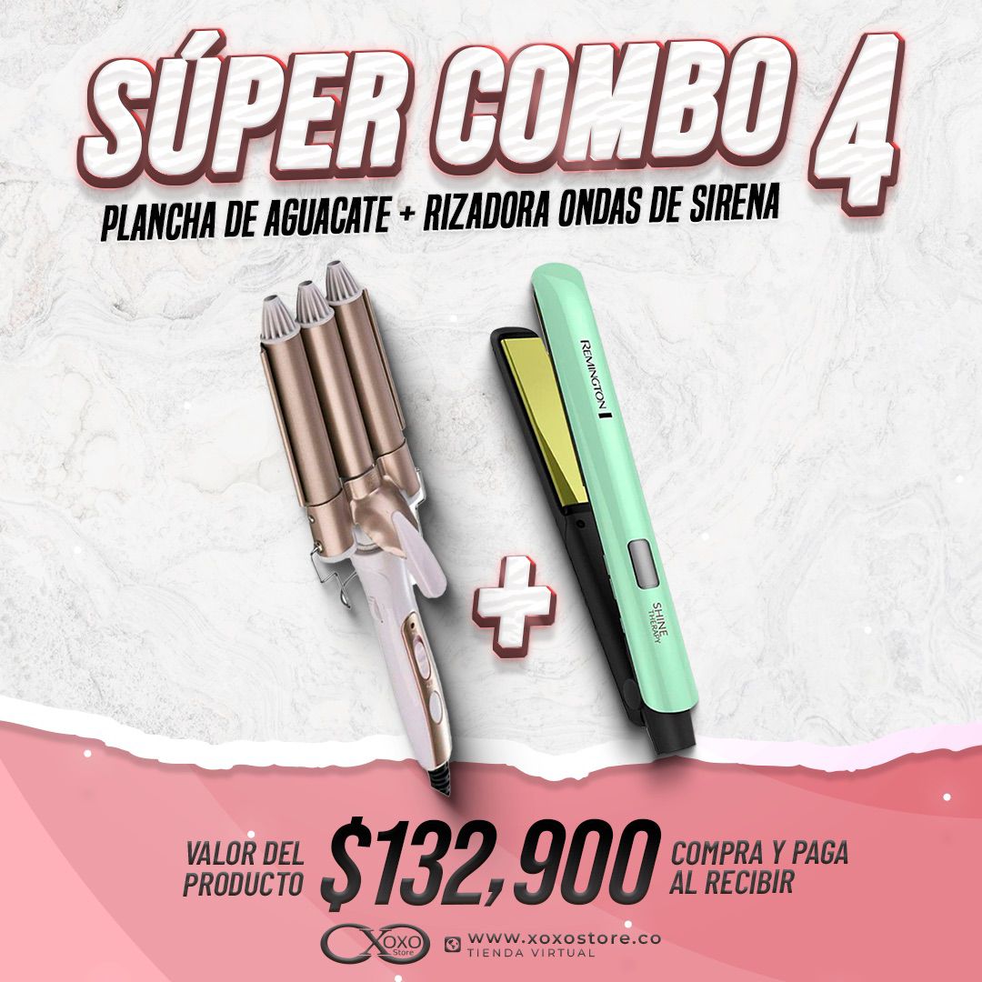 COMBO PLANCHA DE AGUACATE MAS RIZADORA ONDAS DE SIRENA