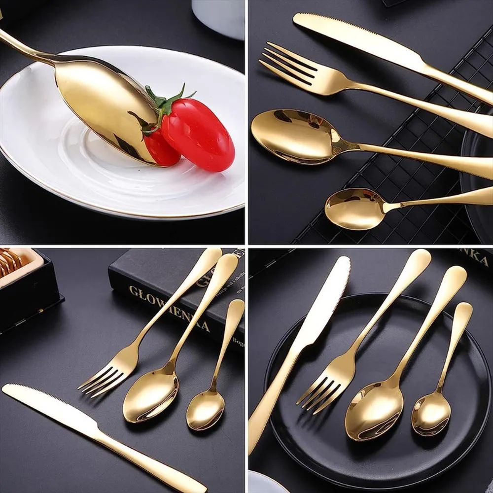 Juego de cubiertos dorado de 24 piezas