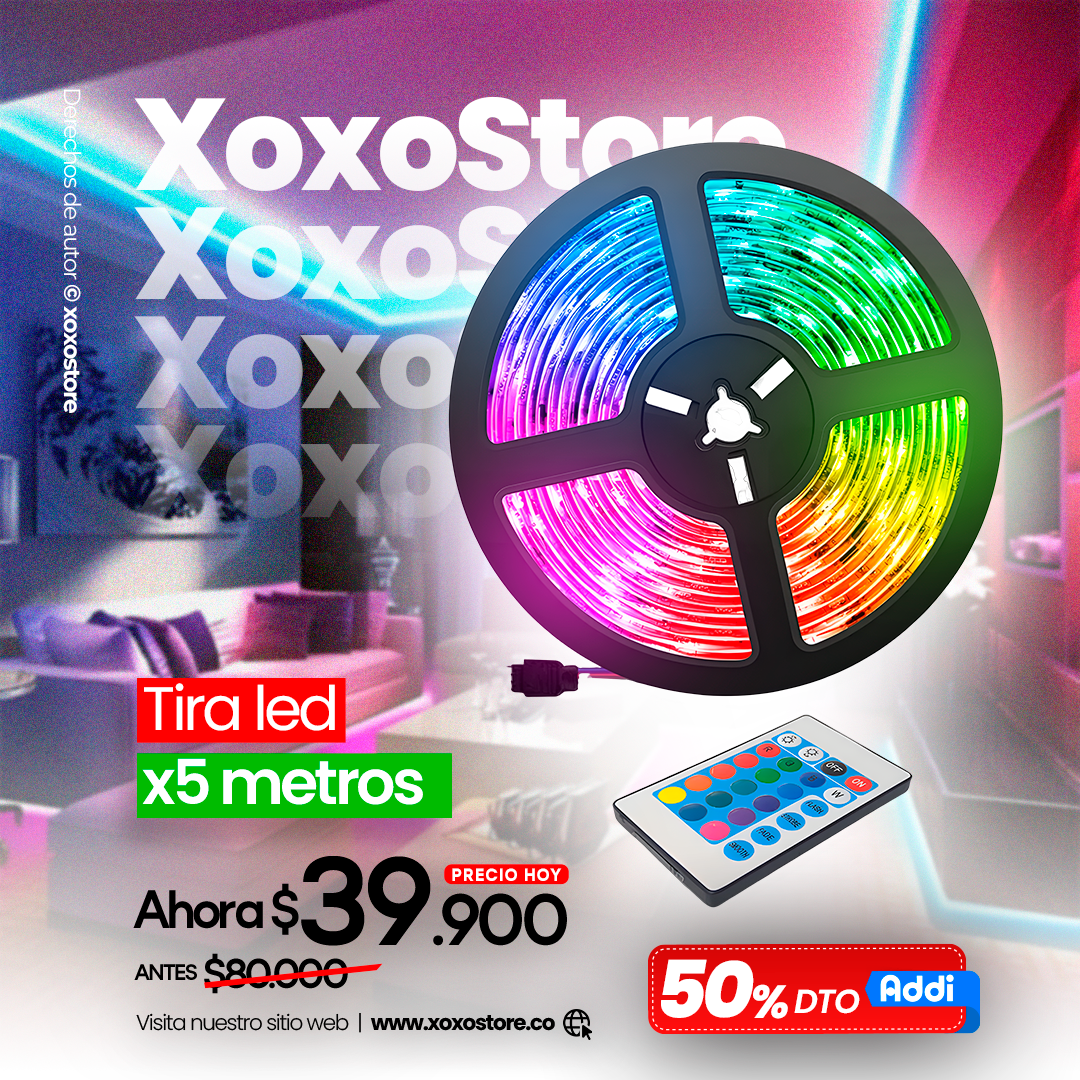 CINTA LED RGB DE 5 MTS + CONTROL INALAMBRICO