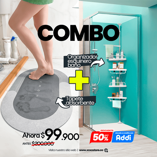 Estante esquinero de baño + tapete absorvente