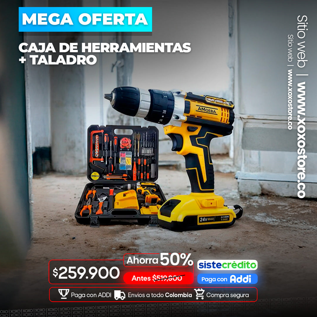 Caja de herramientas + taladro