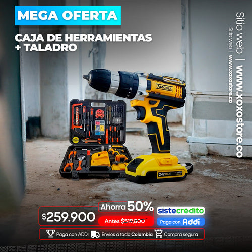 Caja de herramientas + taladro