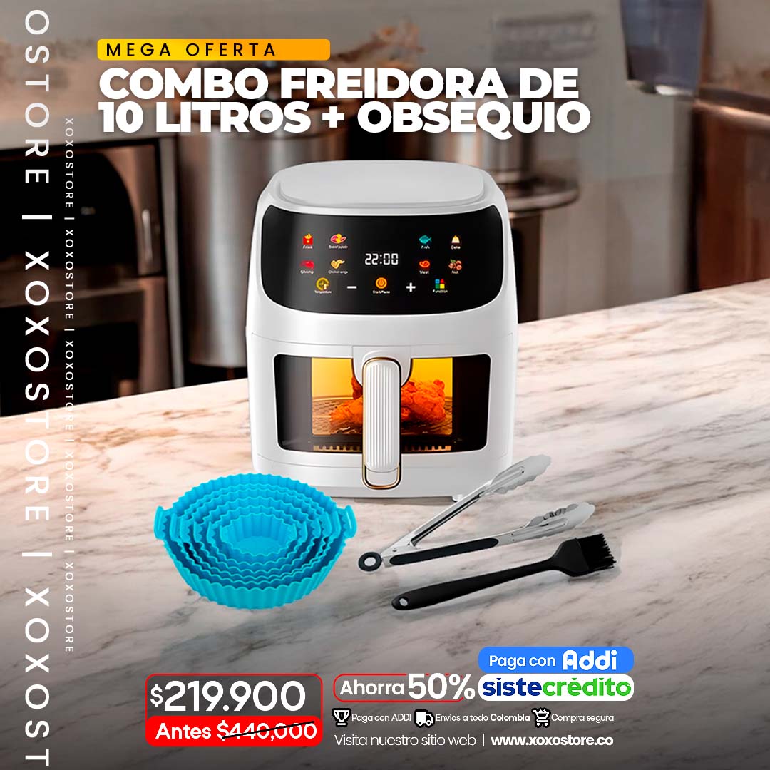 Freidora de 10 litros mas moldes de siliciona x 6 mas obsequio