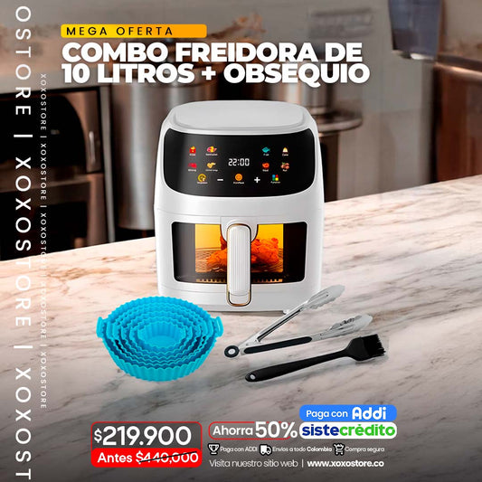 Freidora de 10 litros mas moldes de siliciona x 6 mas obsequio