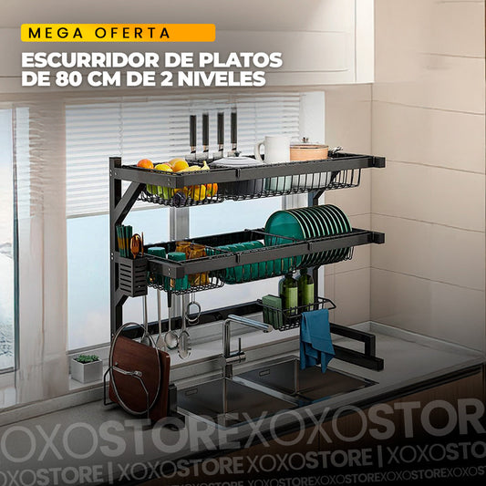 Escurridor de platos y organizador de 2 niveles de 80 centimentros