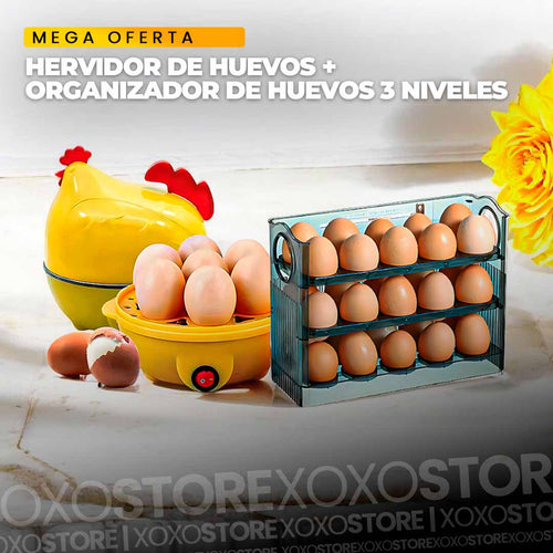 Combo hot sale hervidor de huevos + organizador de huevos de 3 niveles