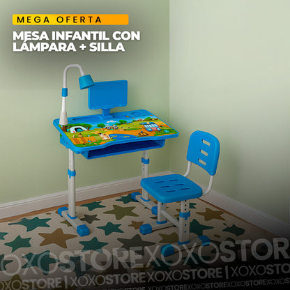 Mesa infantil con silla para estudio y lampara
