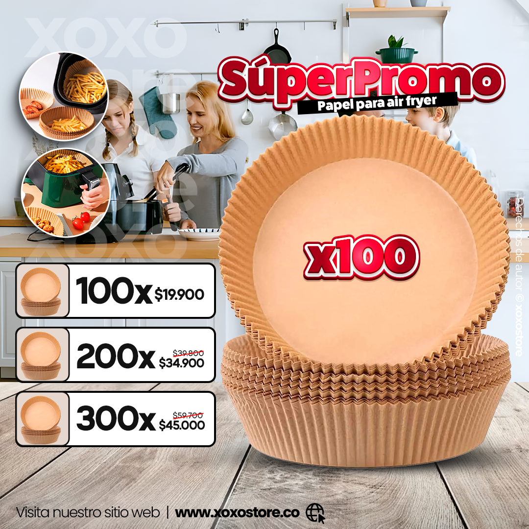PAPEL ANTIADHERENTE PARA FREIDORA DE AIRE X 100 UNIDADES