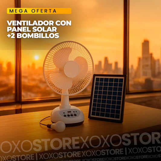 Ventilador con panel solar + 2 bombillos