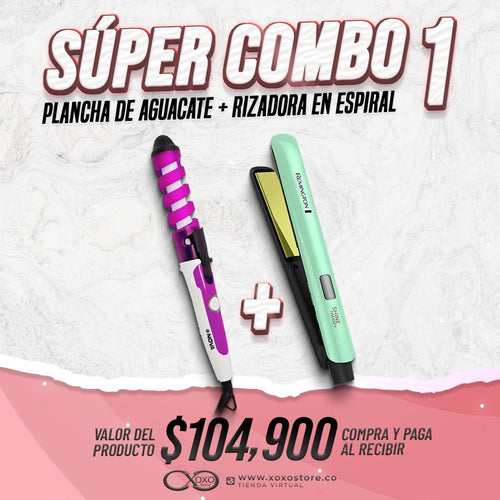 COMBO PLANCHA DE AGUACATE MAS RIZADORA ESPIRAL