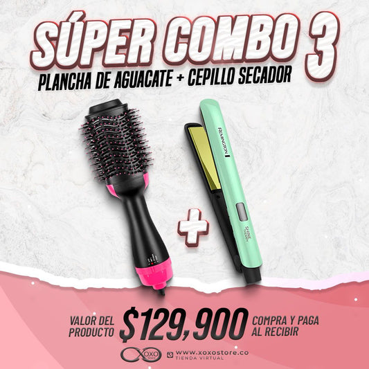 COMBO PLANCHA DE AGUACATE MAS CEPILLO SECADOR