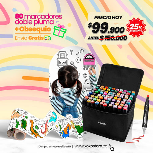 Kit de 80 marcadores doble punta mas OBSEQUIO