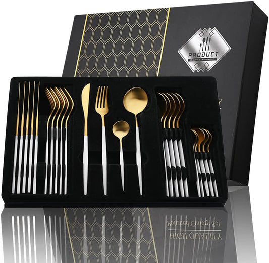 Juego de cubiertos dorado de 24 piezas