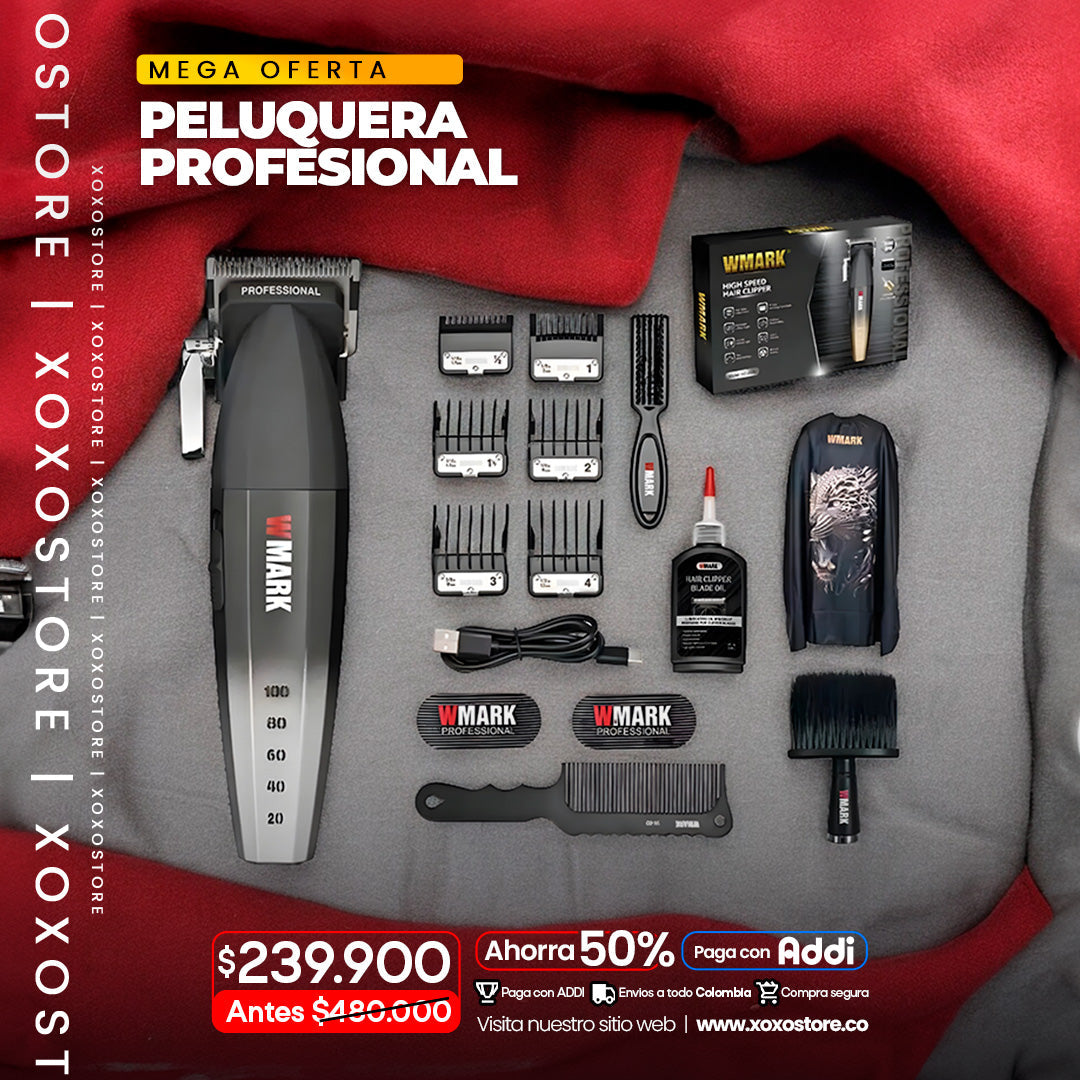 Peluquera profesiona con accesorios y capa WMARK